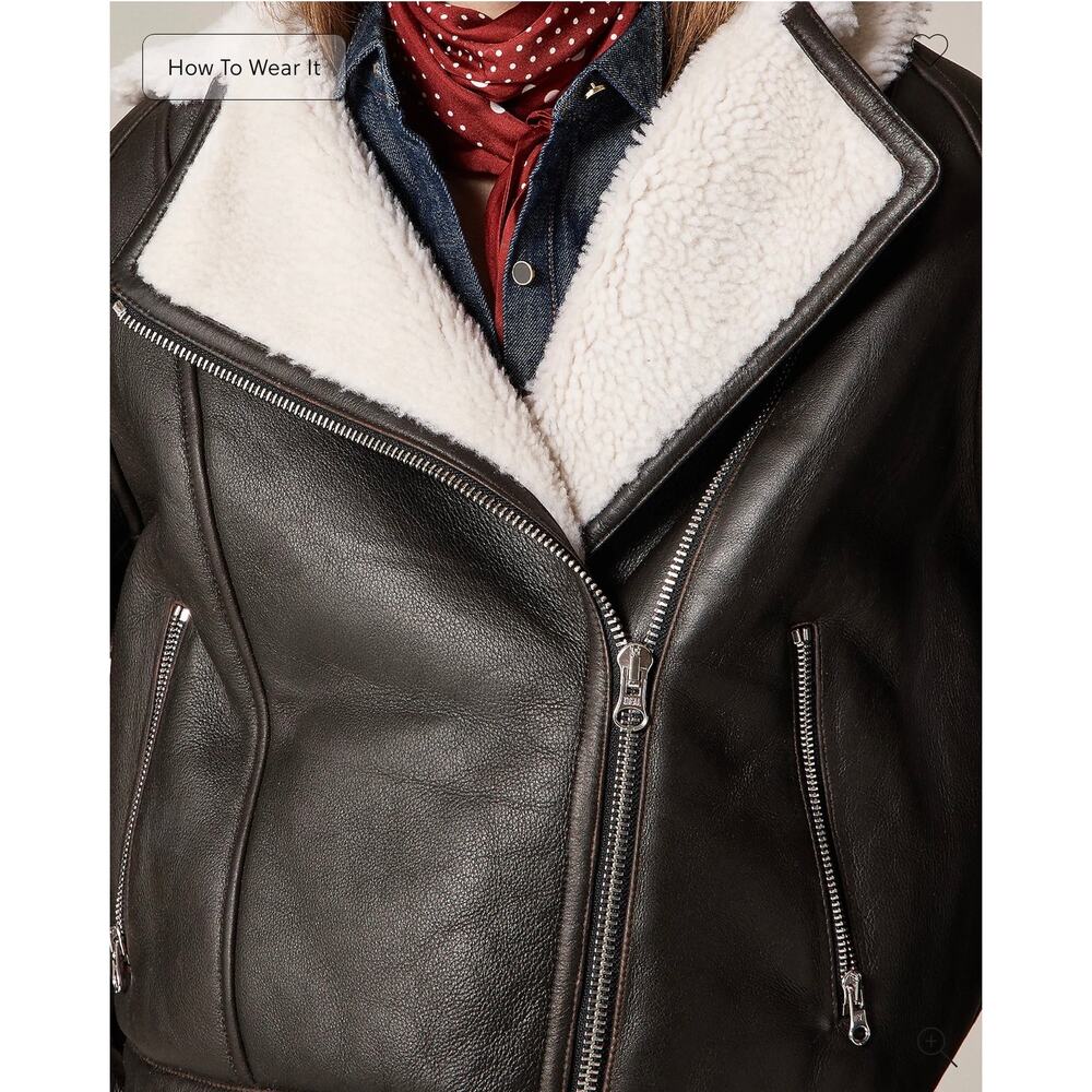 J. Crew Collection Lamb Leather Lamb Shearling Moto Jacket Black Size M NWT - Picture 16 of 16